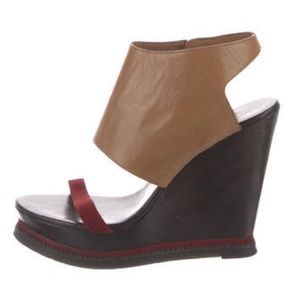 Diane von Furstenberg Leather Slingback Wooden Wedges